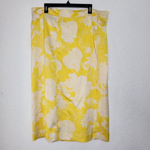 H&M Size 18 Yellow Floral D-Ring High Waist Midi Woven Fabric Wrapover Skirt - Picture 3 of 8